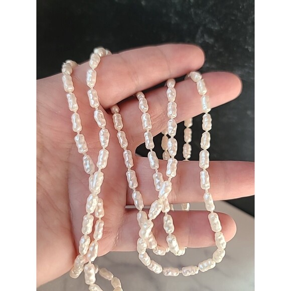 Faux Rice Pearl Beaded Necklace Vintage - Picture 1 of 10